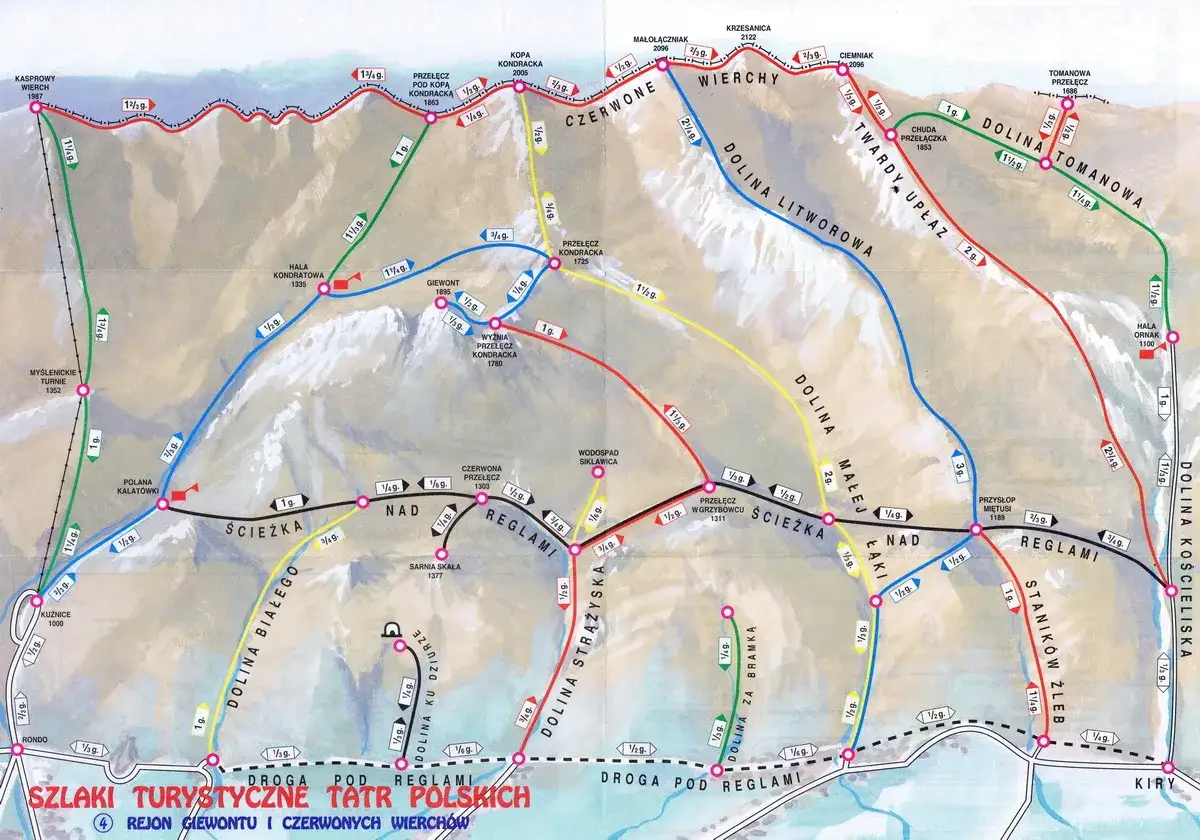 Mapa szlaków Czerwonych Wierchów
