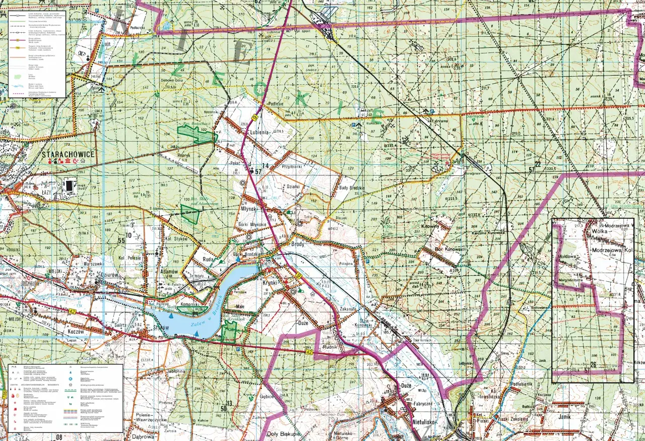 Mapa szlaków PTTK z legendą