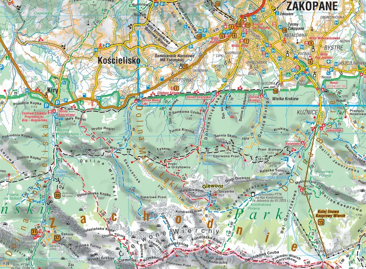 Mapa Zakopanego z zaznaczonymi strefami cenowymi noclegów